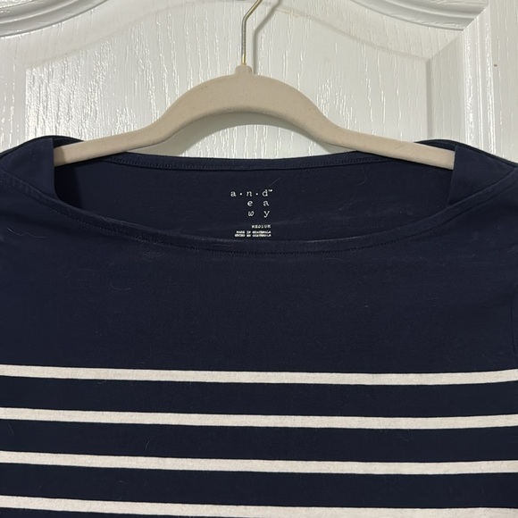 Navy/White stripe, 3/4 length sleeve, boat neck - Picture 2 of 2